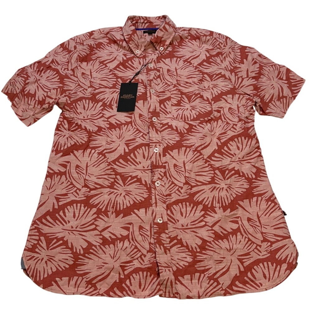 Allen Edmonds Leaf Camp Shirt L NWT Red Tropical Floral Short Sleeve Button Up